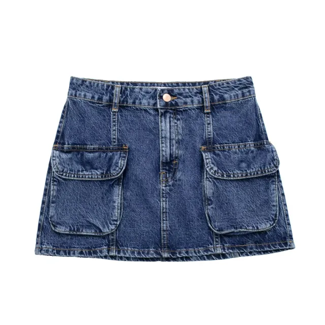 Women's Fashion Work Section Denim Half Skirt Dark Blue - Shop at LoveMi