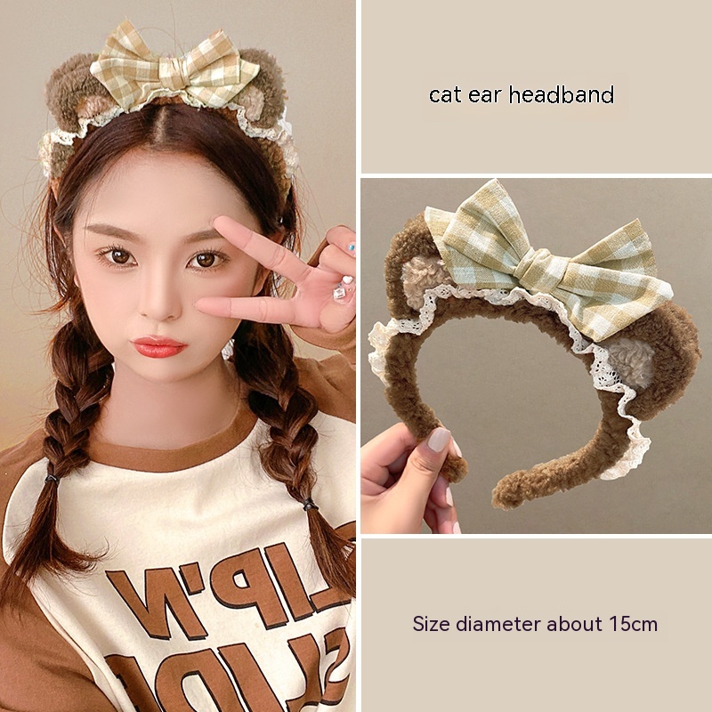 Internet Celebrity Face Wash Mask Special Plush Headband Cat Ear Coffee Headband - Shop at LoveMi
