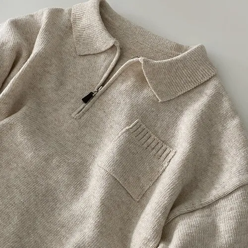 Half Zip Pullover Solid Colour Casual Sweater Oatmeal - Shop at LoveMi