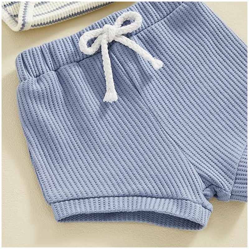 Baby Boy Summer Clothes Button Short Sleeve Romper Bodysuit Shorts Set Infant Soft Waffle Outfit