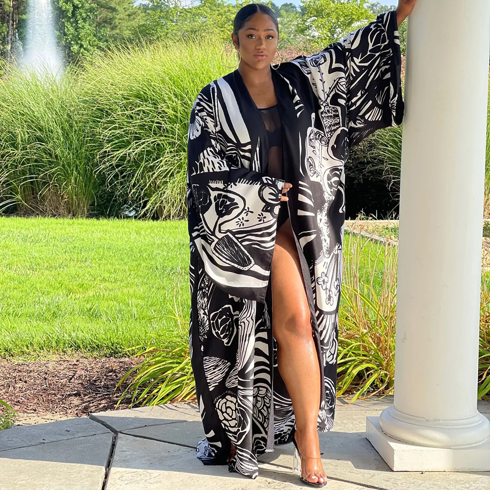 Women's Loose Plus Size Cardigan Kimono Fashion Casual Windbreaker Coffee White Black - Shop at LoveMi