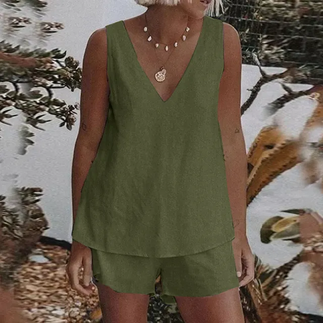 Simple Casual Suit Elastic Waist Shorts Two piece Set Army Green - Shop at LoveMi