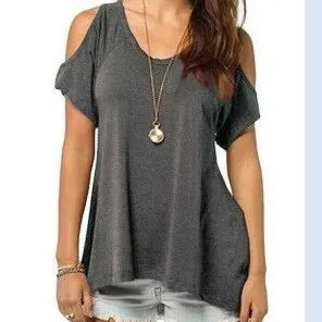 Winter Women's Pure Cotton One Shoulder Short Sleeve Grey - Shop at LoveMi