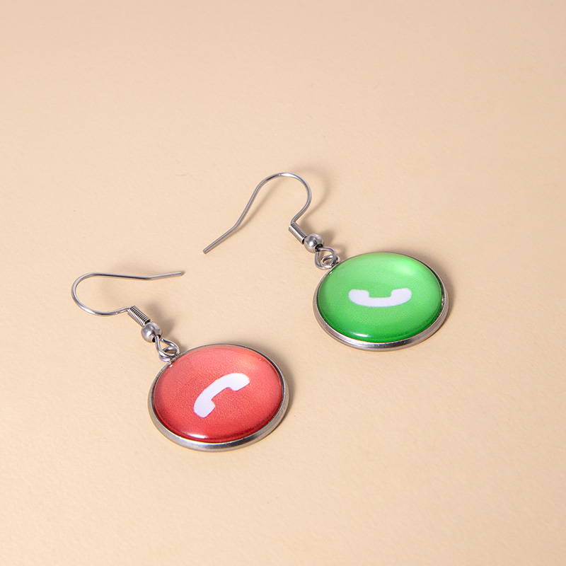 Creative Phone Icon Call Hang Up Sign Earrings Fashion Asymmetric Pattern Glass Stainless Steel Earrings For Women Girls