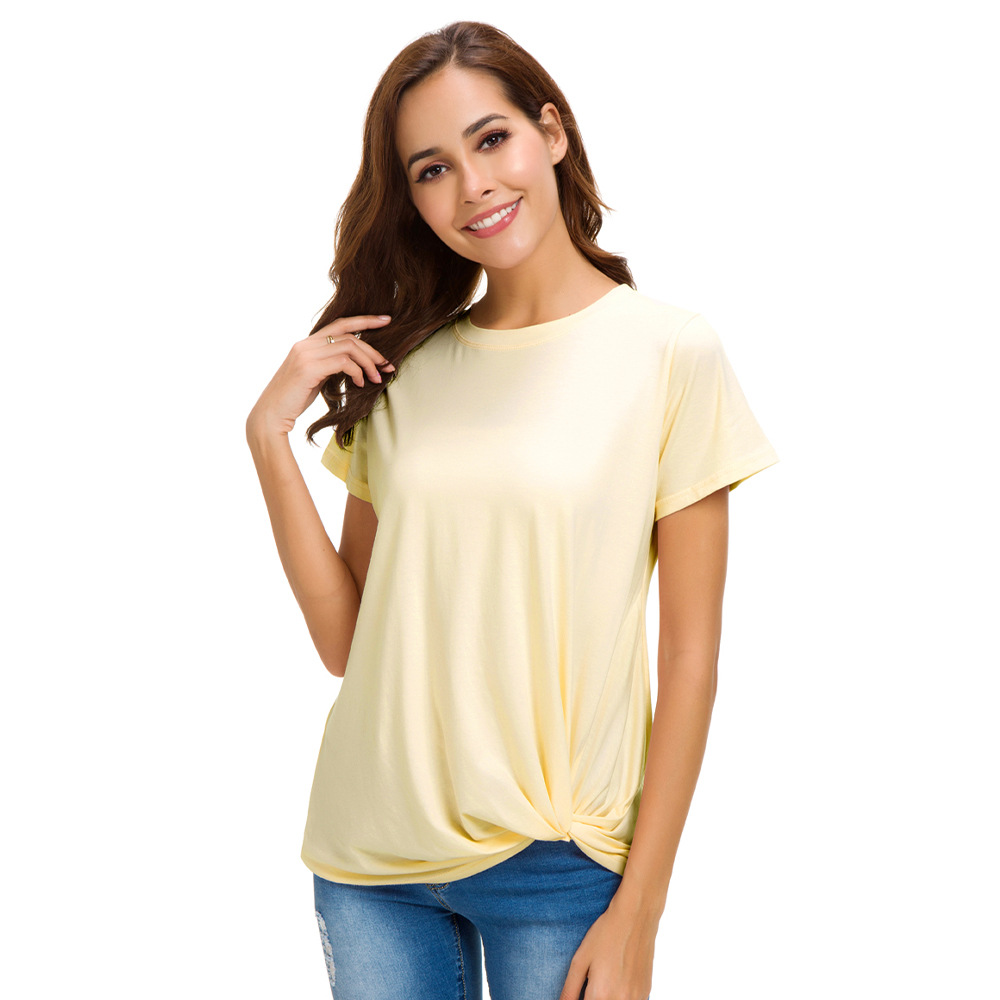 Title 12, Temperament All-match Solid Color Round Neck Ca...