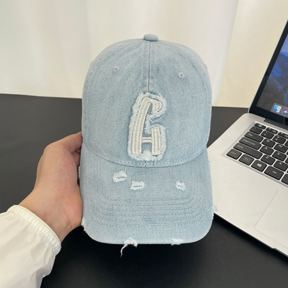 Monochrome Individuality Frayed Letter Embroidery Washed-out Vintage Trend Fashion Holey Brim Baseball Cap Street Travel 8