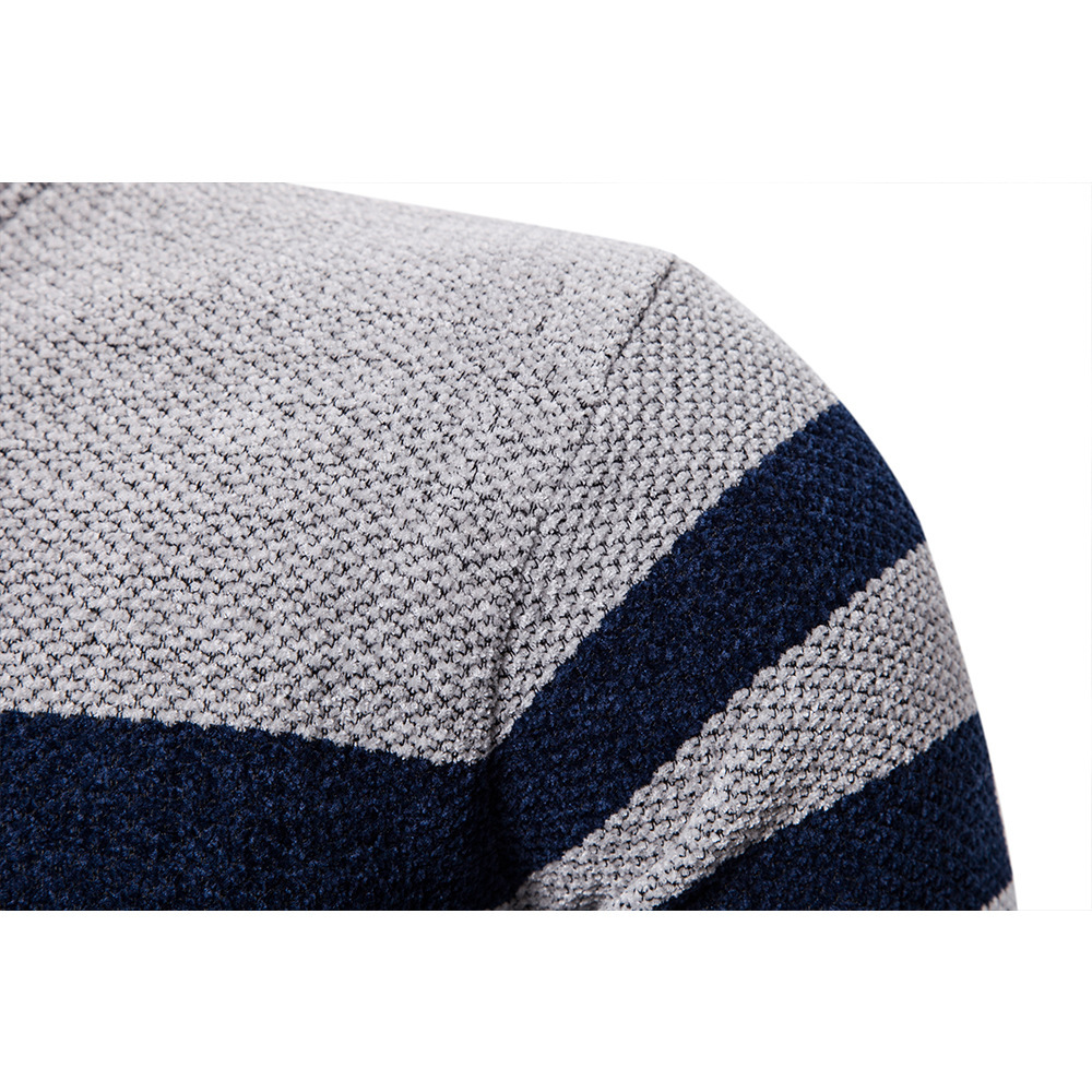 Casual Sweater Men Stand Collar Striped Color Matching Long Sleeves