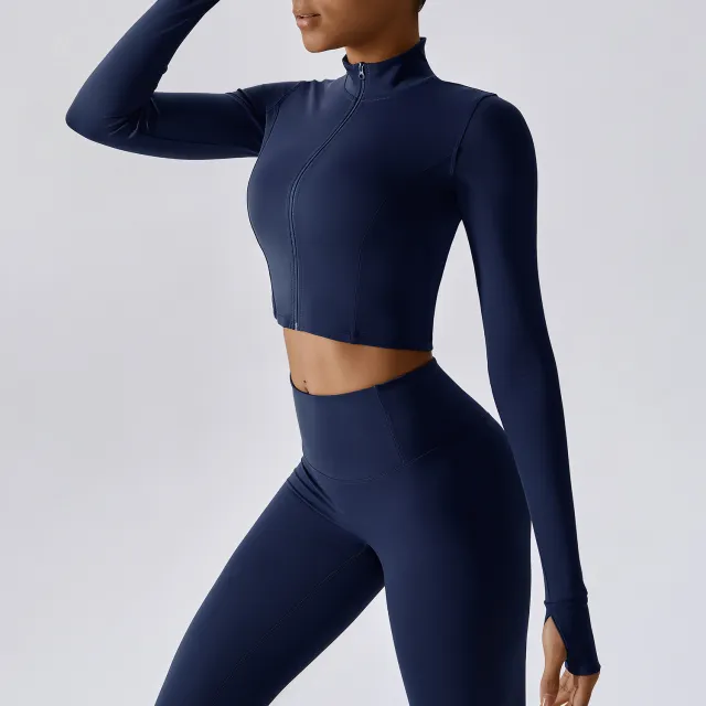 Zipper Outdoor Running Sports Ladies Yoga Jacket Blue - Shop at LoveMi