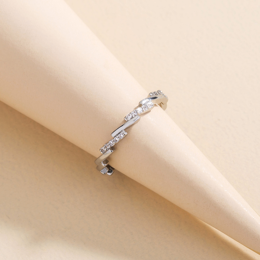 Simple Irregular Micro-inlaid Cross-wave Zircon Ring Index Ring Ring Finger Jewelry Girl