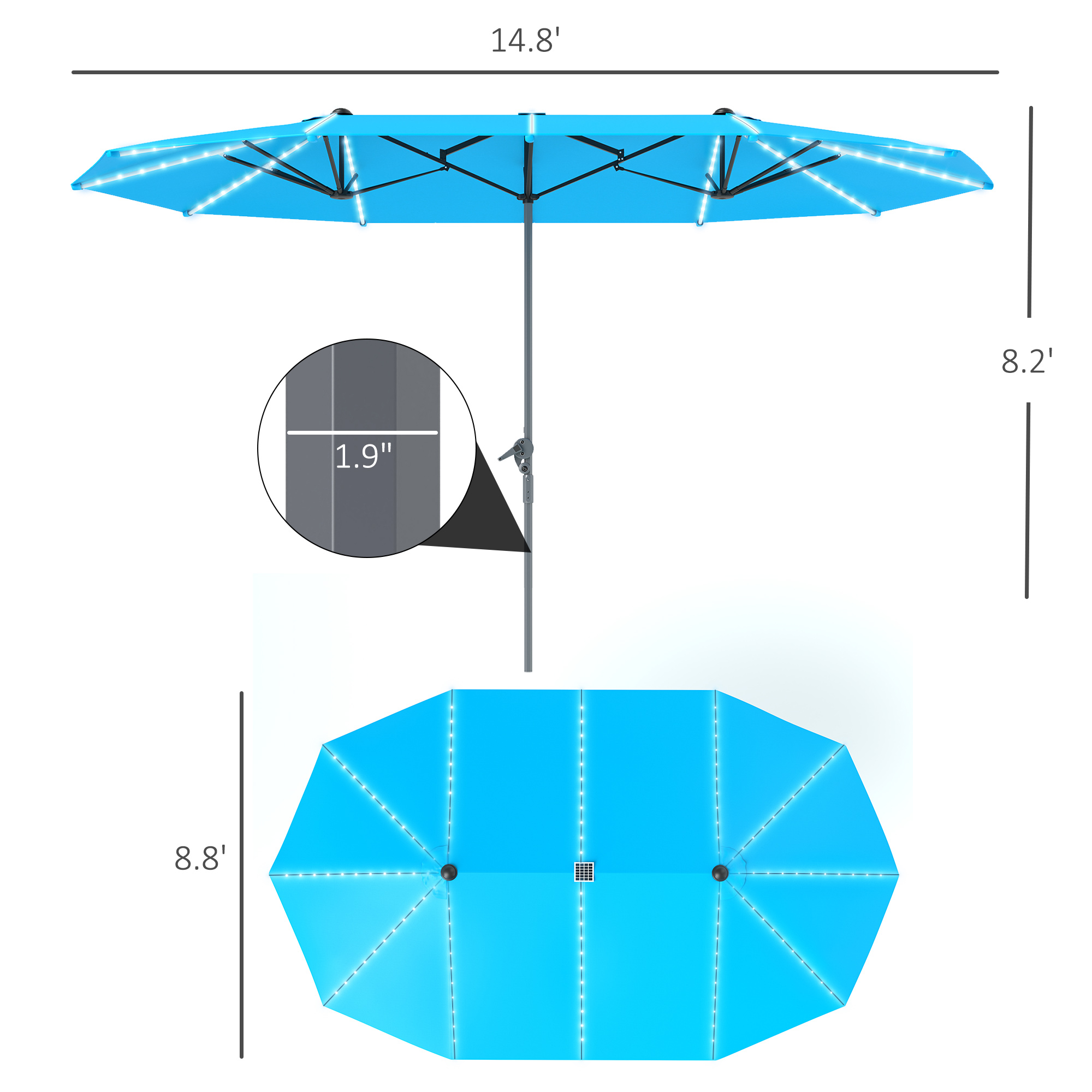 Patio Umbrella Covers – 15ft Double-Sided Solar Patio Umbrella Crank LUMIÈRE