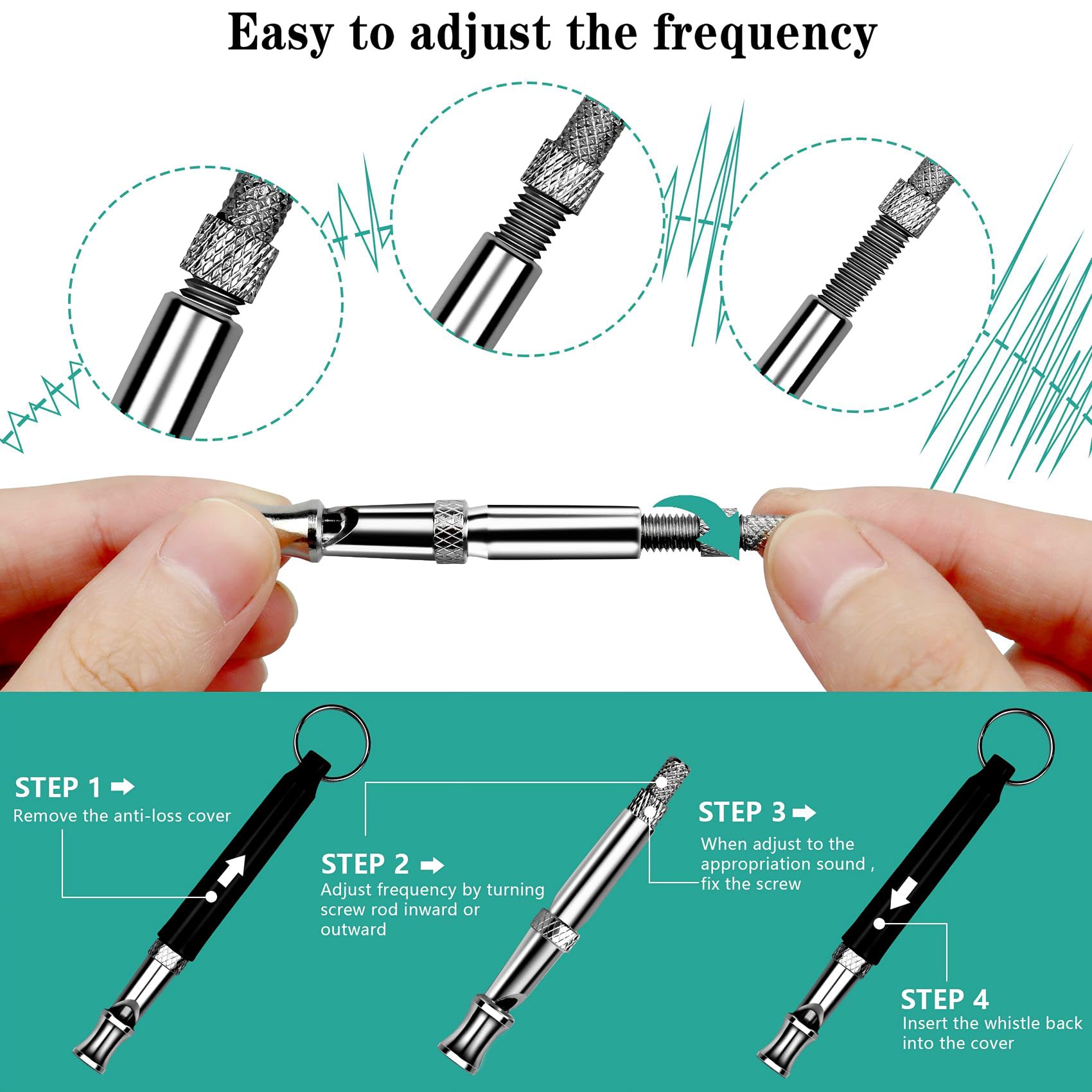 2 Pack Dog Whistle, Dog Whistle To Stop Barking Neighbors Dog, Adjustable Ultrasonic Silent Dog Whistle, Professional Recall Dog Training Whistles, With Lanyard — foto 5