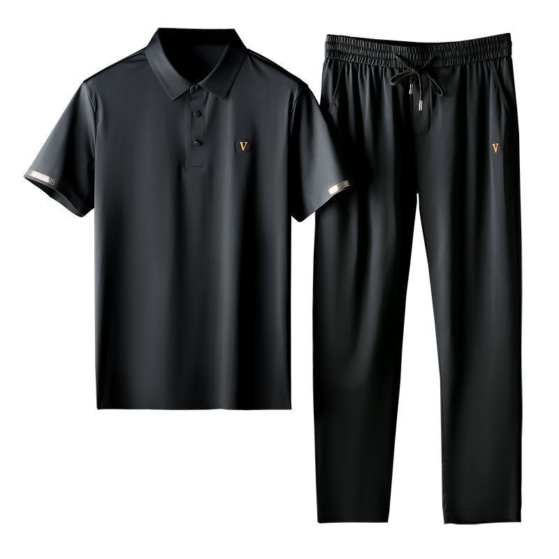 Elastic Fabric Middle-aged Business Straight Short-sleeved Lapel Casual Suit