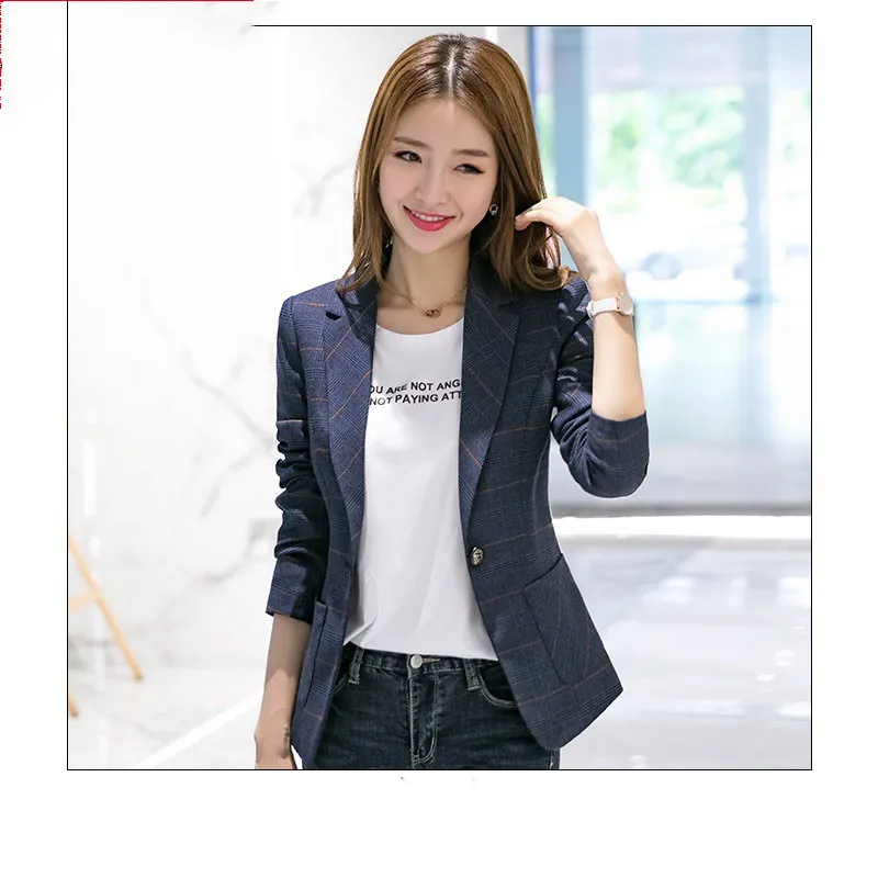 Casual Waist Short Slim Plaid Suit - Navy