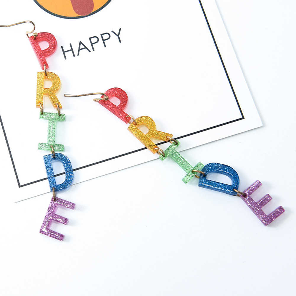 Rainbow Personalized Letter Colorful Long Strip Earrings