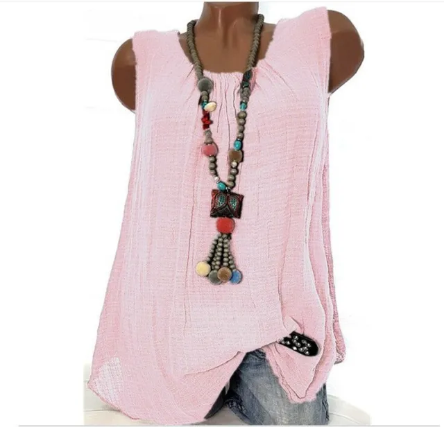 Casual Round Neck Solid Color Sleeveless Vest T shirt Pink - Shop at LoveMi