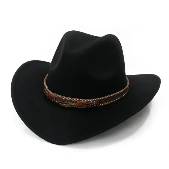 Fashion Metal Leaf Belt Cowboy Hat Black - Shop at LoveMi