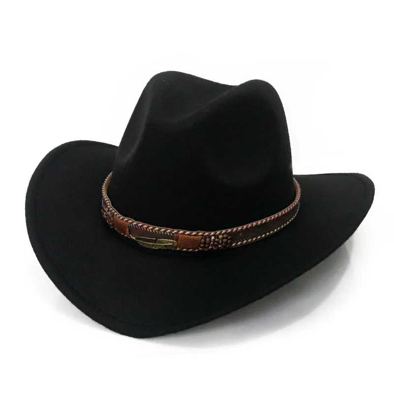 Fashion Metal Leaf Belt Cowboy Hat - Black