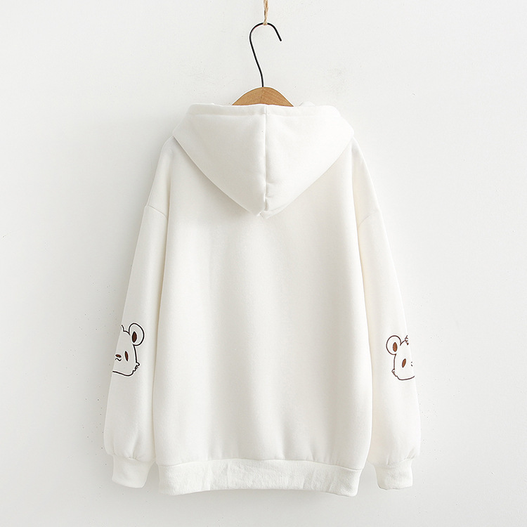 Title 3, Bear paw embroidered hooded plus fleece sweater