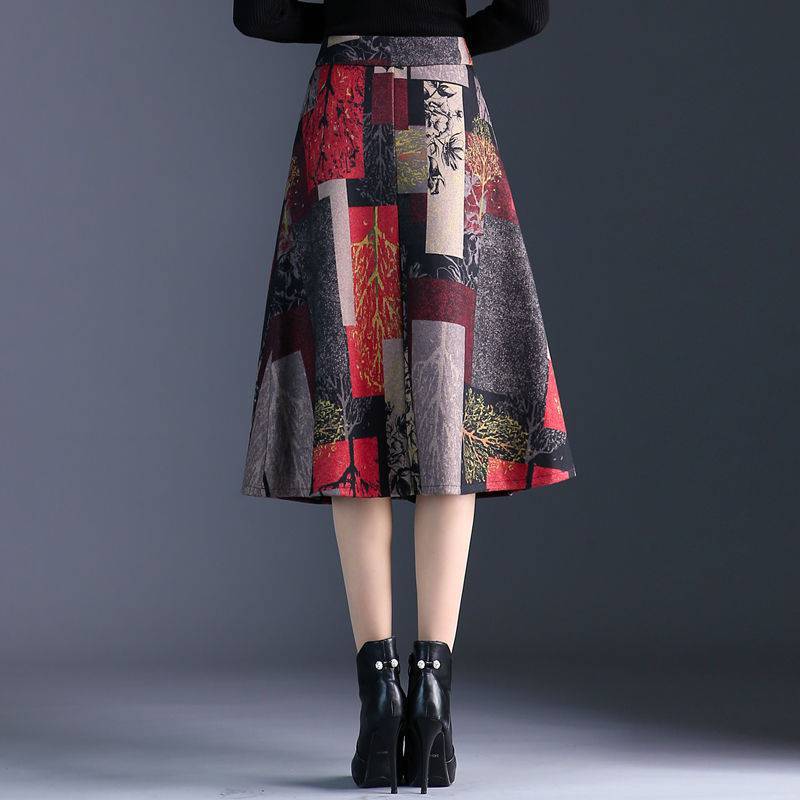 Mid Length High Waist Skirt Woolen Plaid