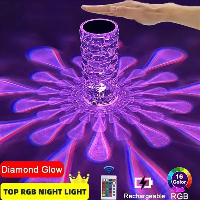Crystal Table Lamp Rechargeable Diamond Night Light With Teardrop Shape Bedside LED Lights Lamp 3 And 16Color Touch Lamp For Home Bedroom Decor – image 3