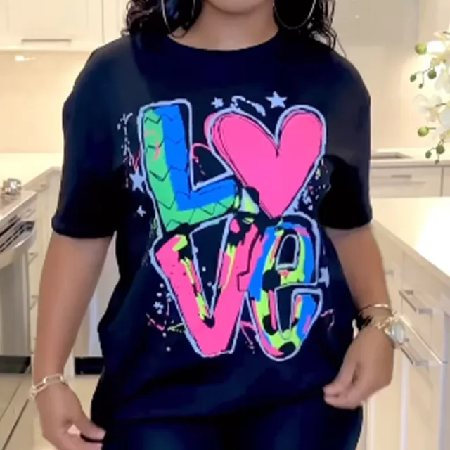 Women's Printed Letter Crew Neck T shirt Black - Shop at LoveMi