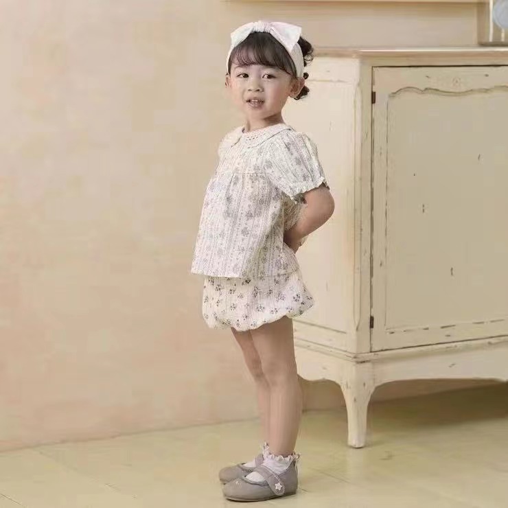 Cotton Lace Peter Pan Collar Top T-shirt Jacquard Short Thin