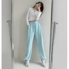 Women's Loose Casual Drawstring Slim High Waist Leggings - Baby Blue - View 1