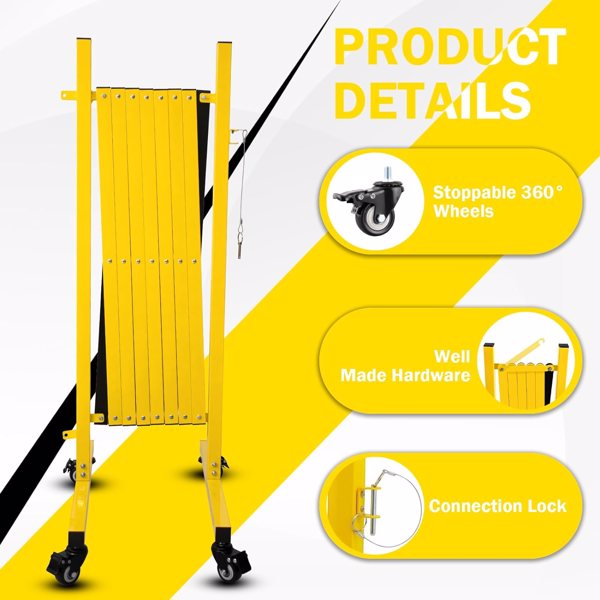 Metal Expandable Barricade, 11 Feet Retractable Fence Outdoor, Mobile Safety Barrier Gate, Easily Assembled Expanding Gate With Casters, Collapsible Accordion Barricade Gate Outdoor — foto 4