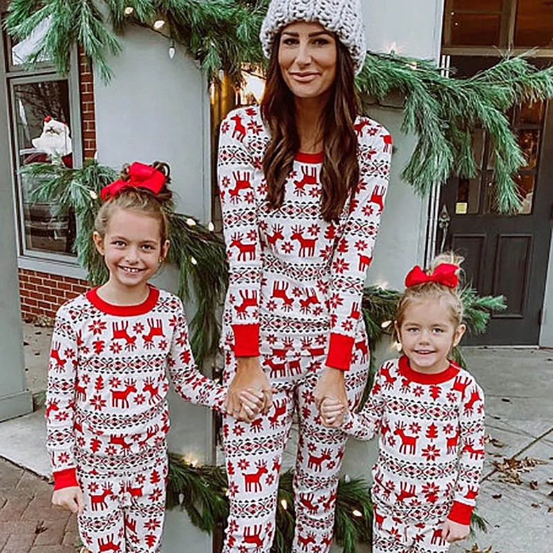 Elk Print Casual Home Pajamas Parent-Child Set - Red