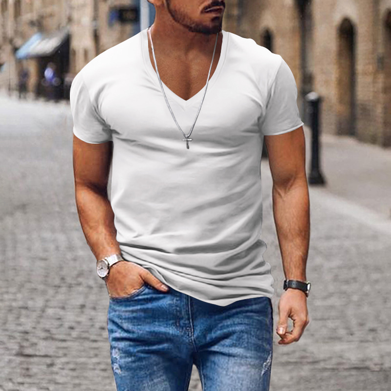 Title 4, Mens V-neck solid color slim-fit thin casual s...