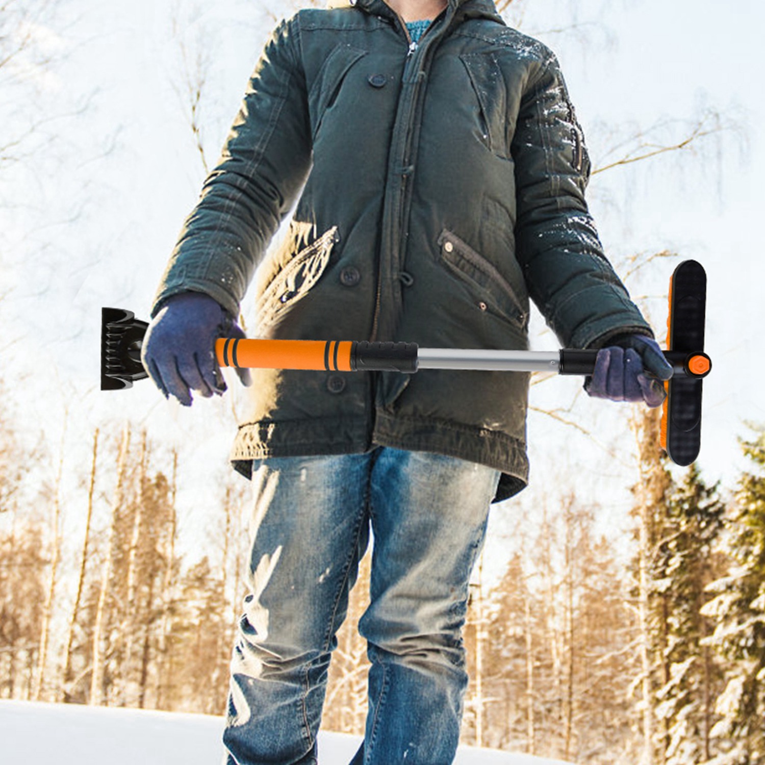 3 Color Options -- 1Pc 3 In 1 Windshield Ice Scraper Extendable Car Snow Removal Tool Telescoping Car Broom Snow Shovel Automobile Frost Removal - Image 6