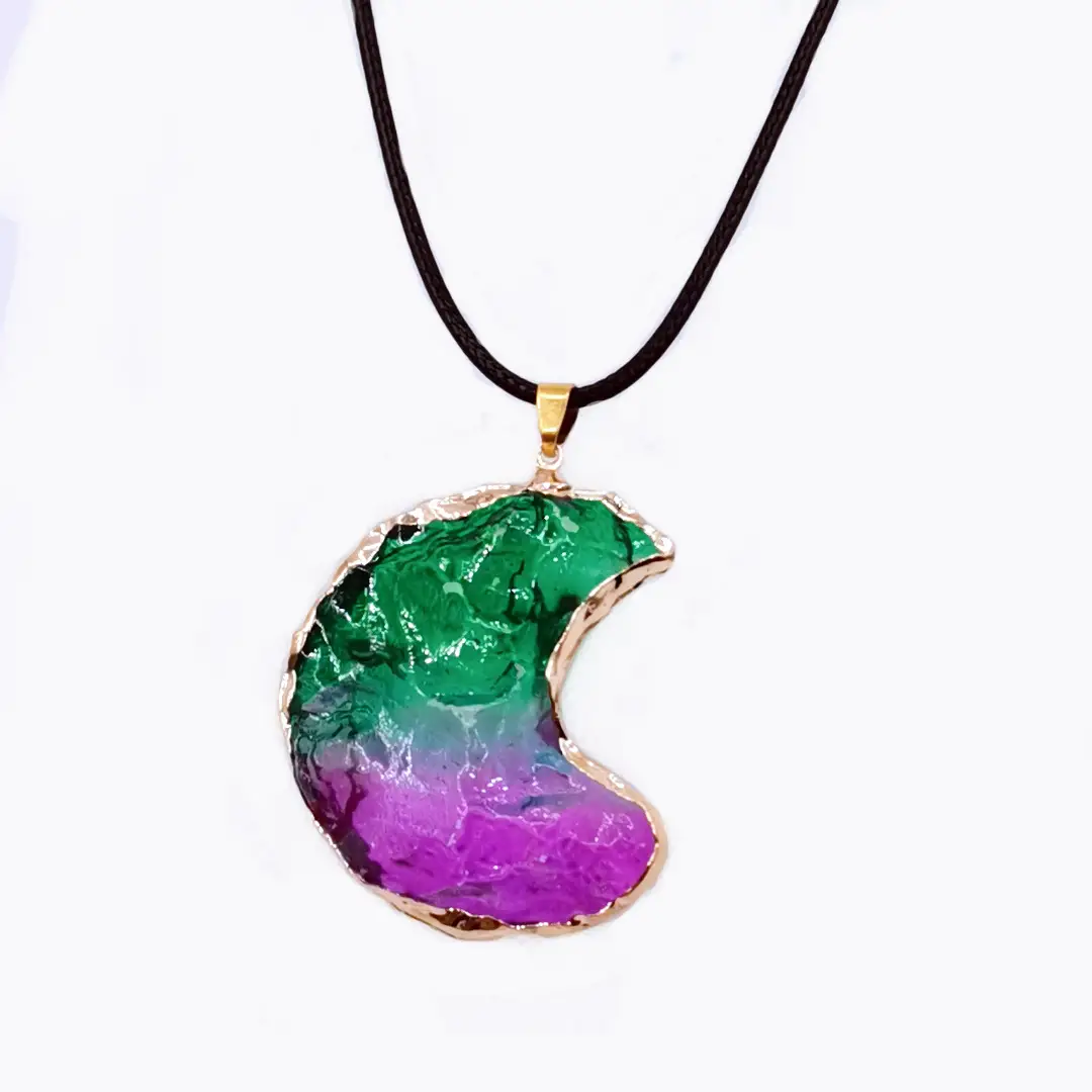 Natural Semi-precious Stone Crystal Moon Alloy Pendant Necklace