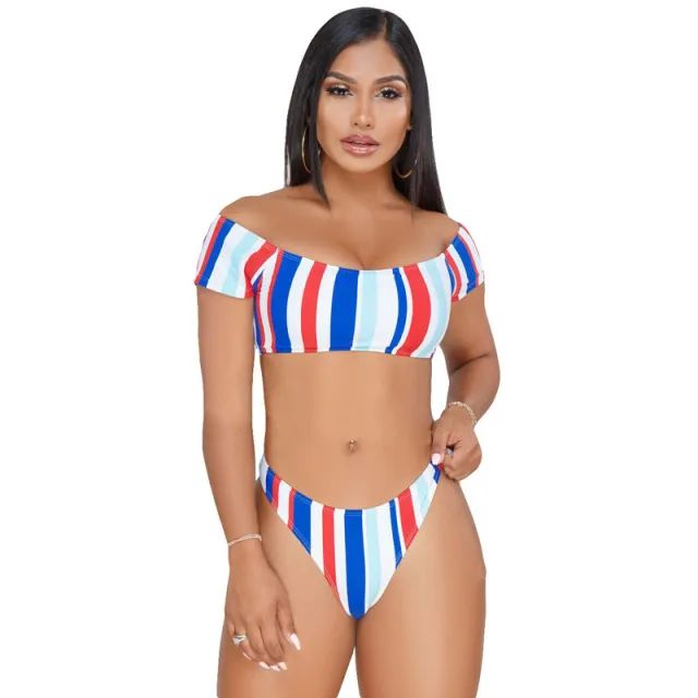 Split Bikini Striped Two piece Swimsuit Blue - Shop at LoveMi