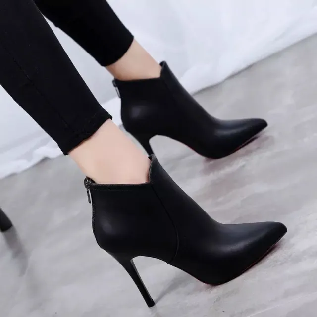 Female Pointed High Heel Short Shoes Black - Shop at LoveMi