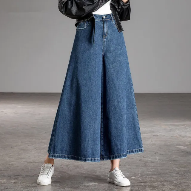 Drop Wide Leg Jeans Skirt Women Blue - Shop at LoveMi