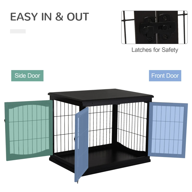 Crate Furniture, 32Small Dog Cage End Table With 2 Doors, Lockable Door, Puppy Kennel Indoor, Black
