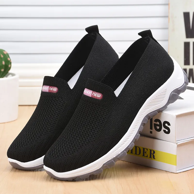 Women's Fashion Casual Flyknit Flat Sneakers - Black
