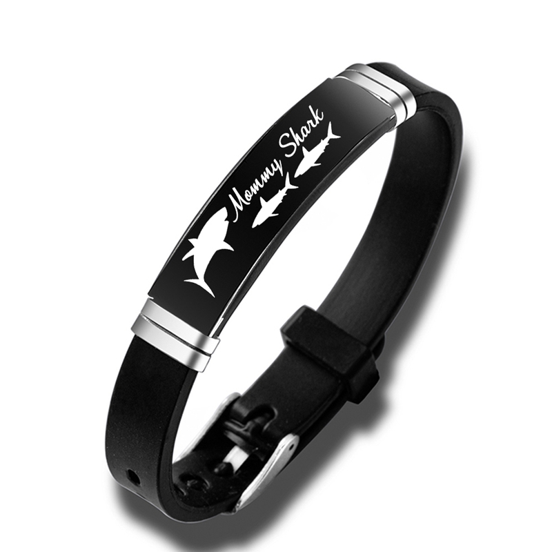 Cute Shark Mommy and Baby Stainless Steel Adjustable Silicone Bracelet Mothers Day Gift