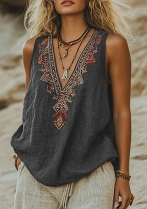 Women's Bohemian Retro V-neck Sleeveless Loose Vest