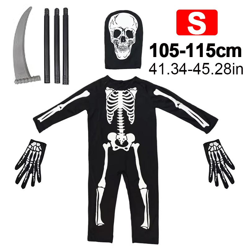 Kids Skeleton Costume Hooded Jumpsuit Boys Girls Halloween Fancy Dress — image 5