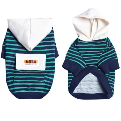 Sweater Small Dog Two-legged Clothes Striped Hooded Sports And Leisure Dog Clothes - Green