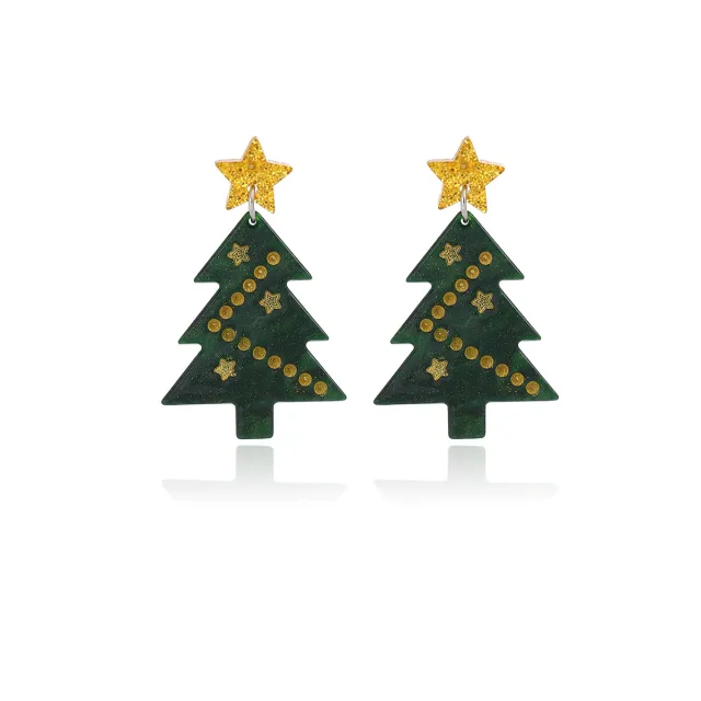 1pair Christmas Earrings Fashion Alpaca Dinosaur Cactus Gingerbread Acrylic Earrings Holiday Party Jewelry E6532Green - Shop at LoveMi