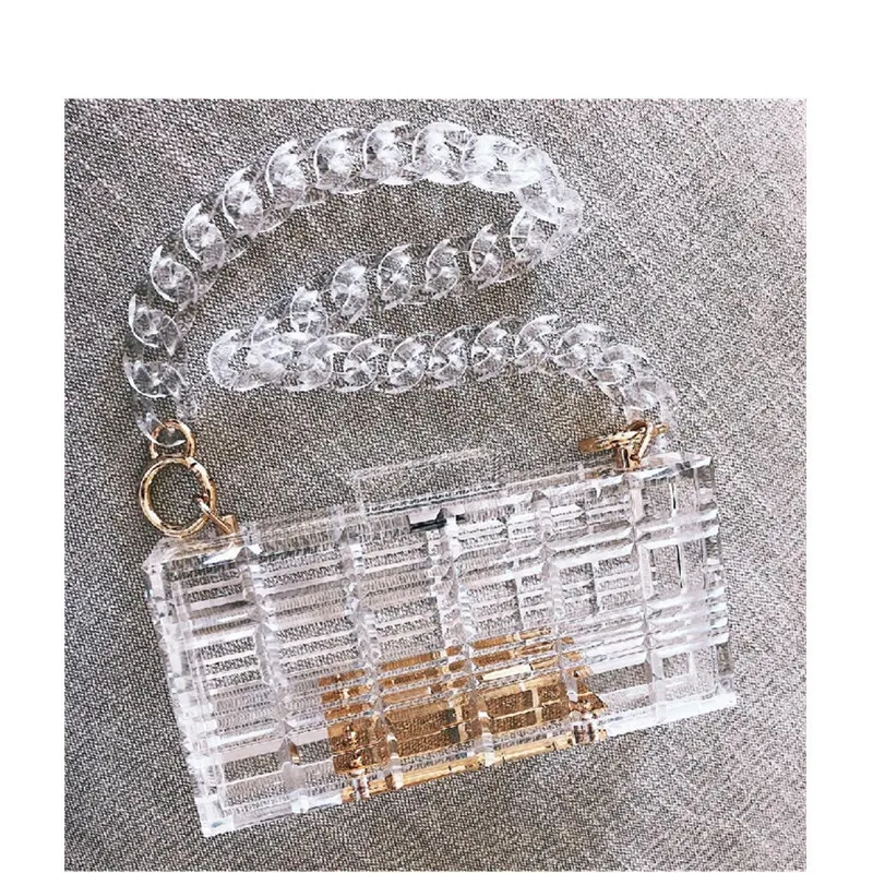 Acrylic Transparent Chain Box Shoulder Bag - Transparent
