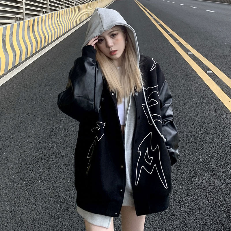 Hot Drill Baseball Uniform Woolen Stitching PU Men's Jacket