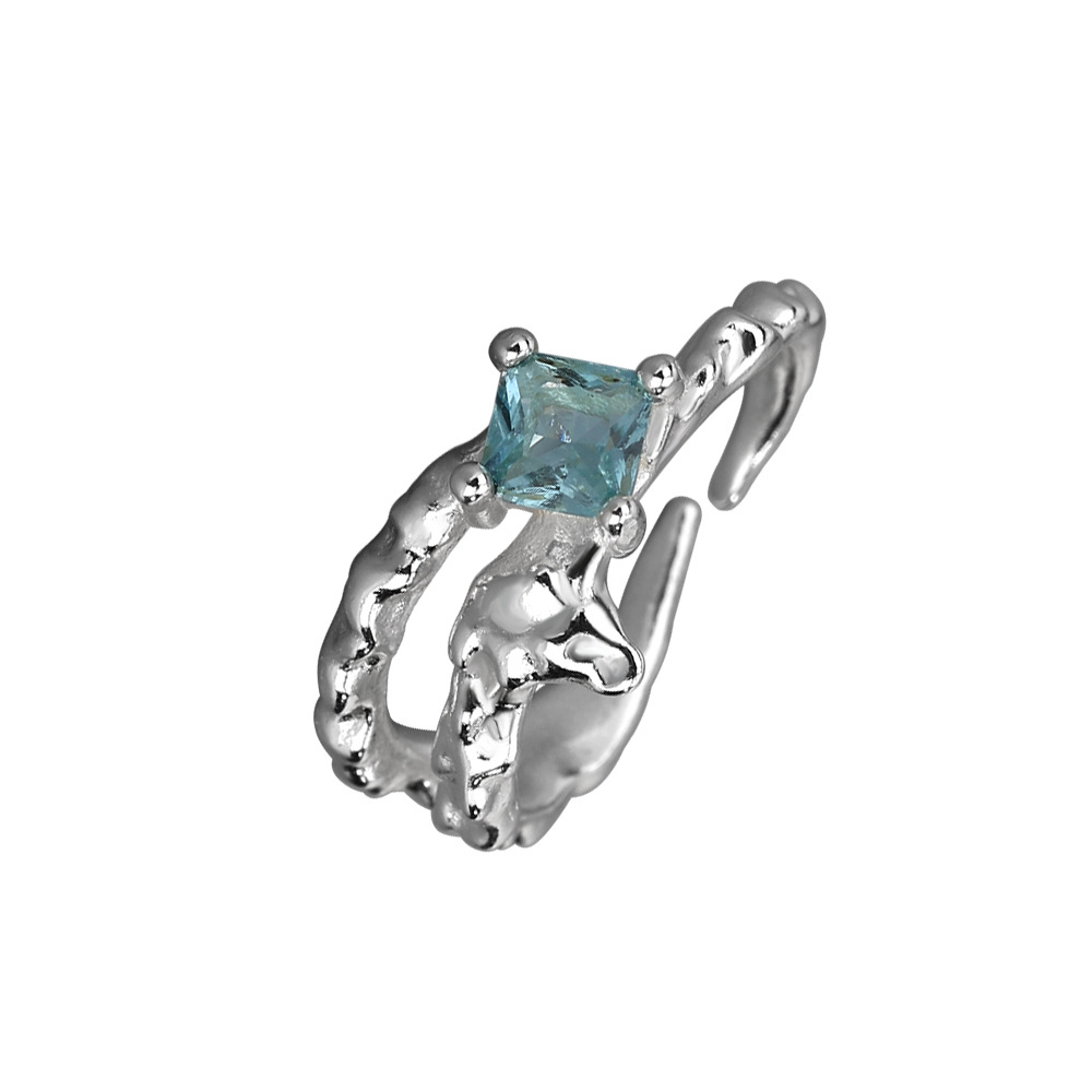 Blue Zircon Texture Irregular Personality Adjustable Texture Ring