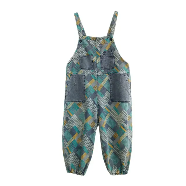 Women's Literary Retro Plus Size Printed Denim Overalls Blue - Shop at LoveMi