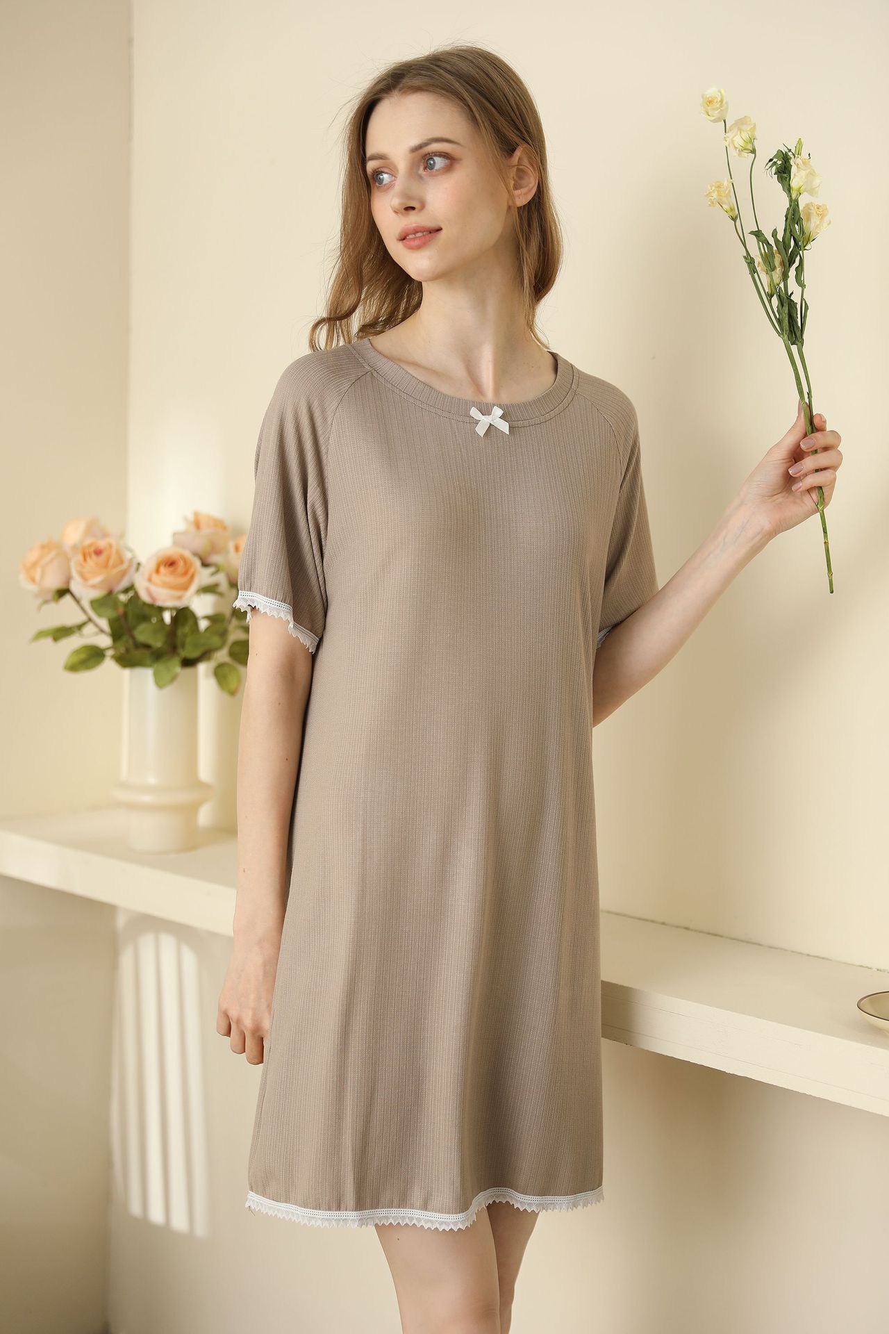 Title 10, Womens Round Neck Rayon Nightdress Short-sleev...