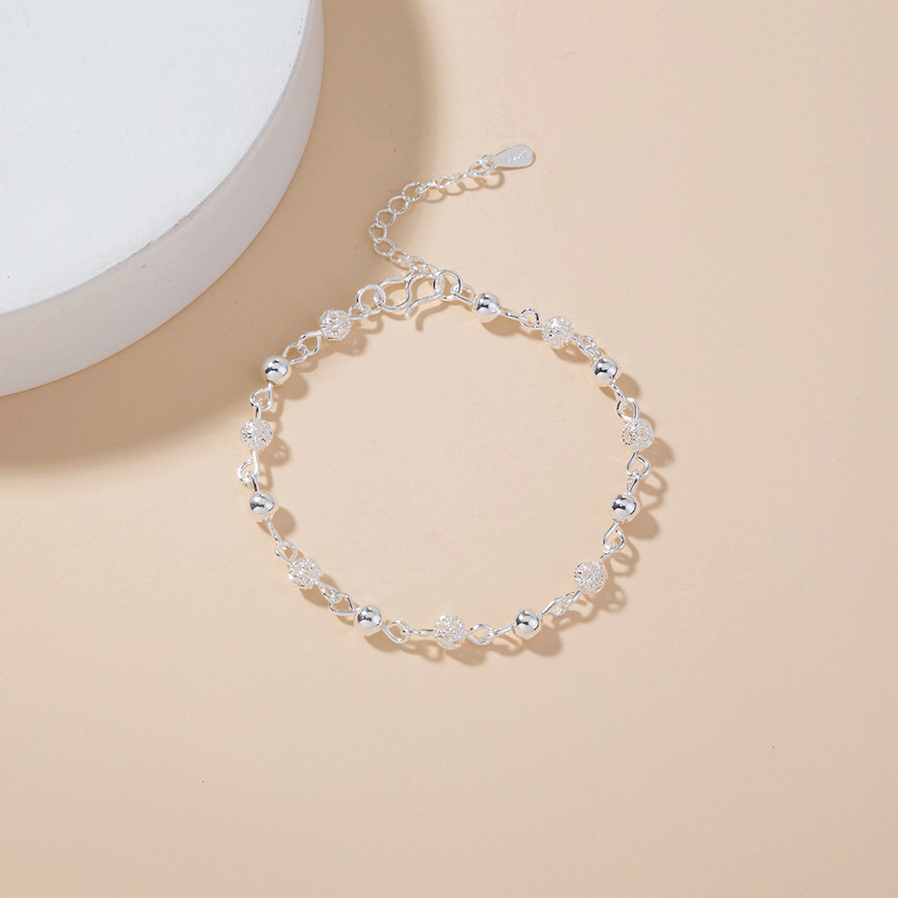 Fashion Temperament Hollow Round Bead Silver Plated Exquisite Simple Chain Bracelet