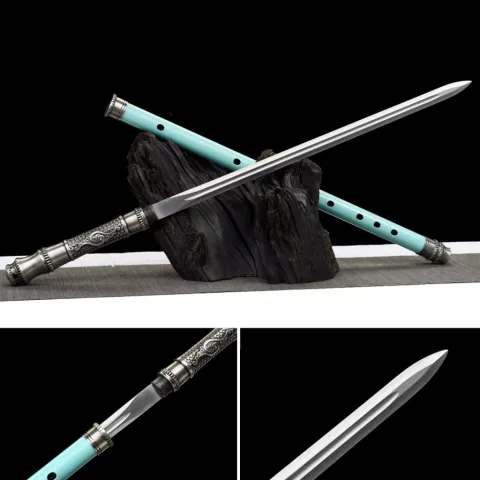 Integrated Sword & Blade Handmade Long Flute Blade-in-Staff Extended