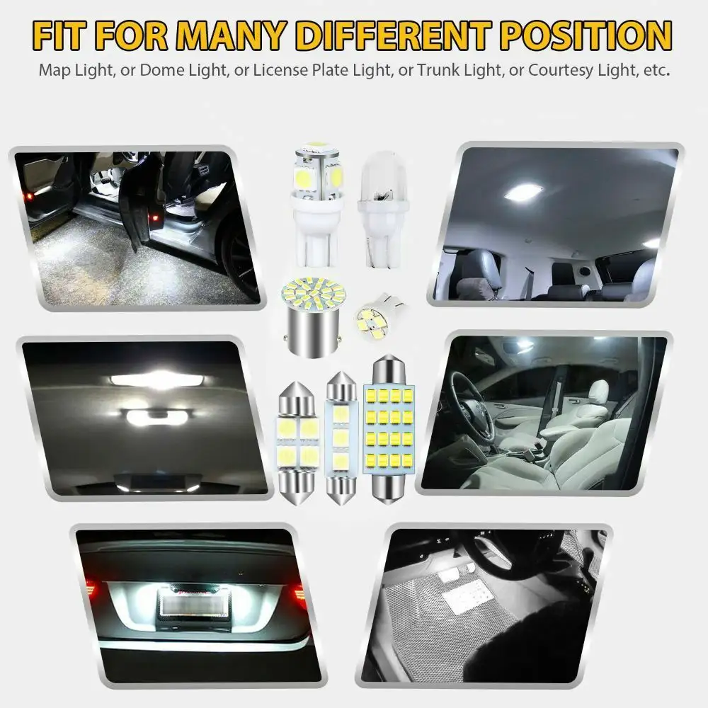 42Pcs Car Interior White LED Light Bulbs Combo Kit For Dome Map Door Trunk License Plate 12V